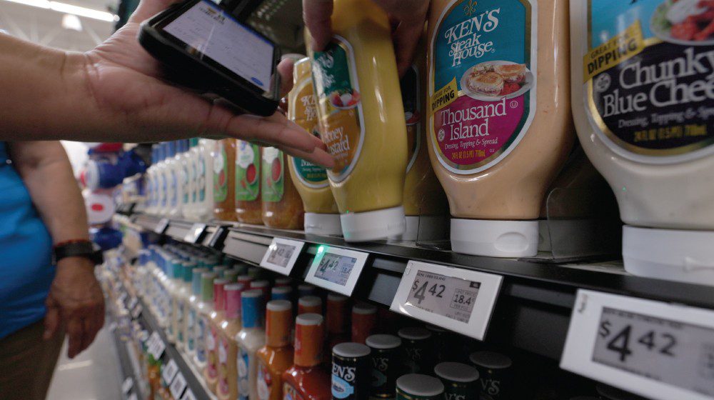 Walmart's new digital shelf labels up close.